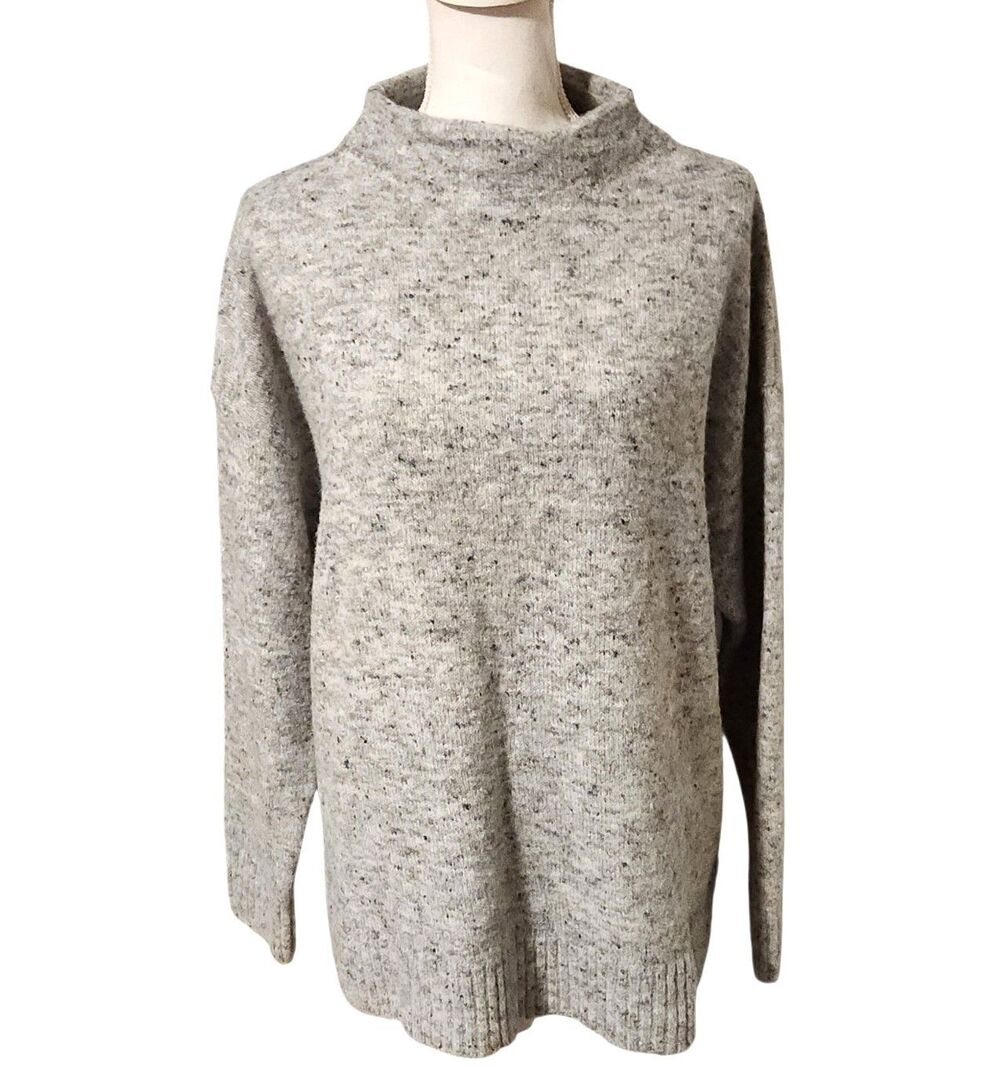 Well Worn Sweater Mock Neck Ribbed Hem & Cuffs Speckled Gray Womens Size L